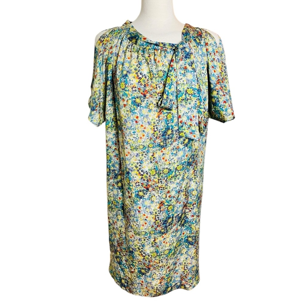 RACHEL Rachel Roy Multicolor Abstract Floral Short Tie Front Dress Size Medium